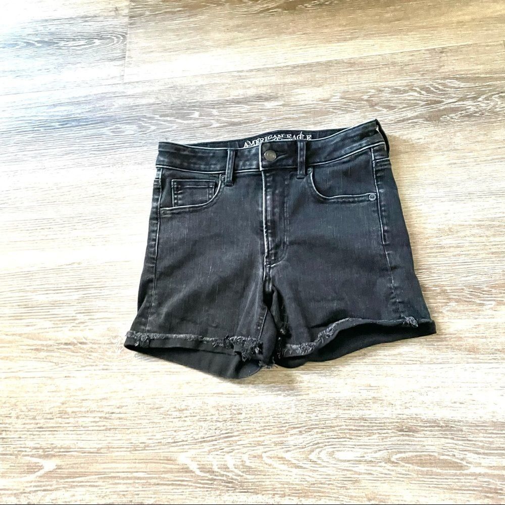 American eagle outfitters black super stretch hi rise shortie - Picture 2 of 11
